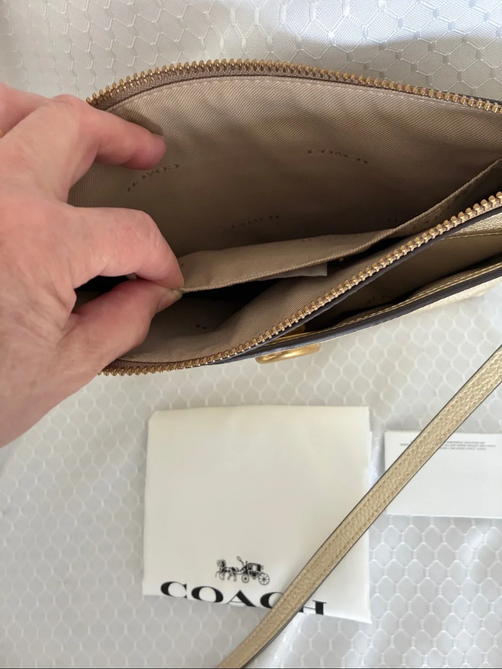 Coach NWOT Polly Crossbody Soft Gold Pebbled Leather
